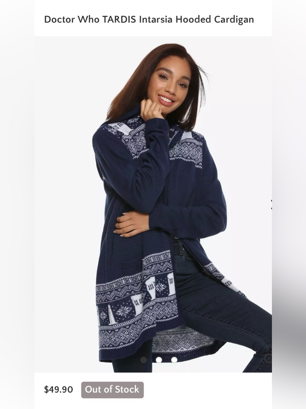 Women’s Dr. Who Licensed TARDIS Intarsia Hooded Cardigan - Size S